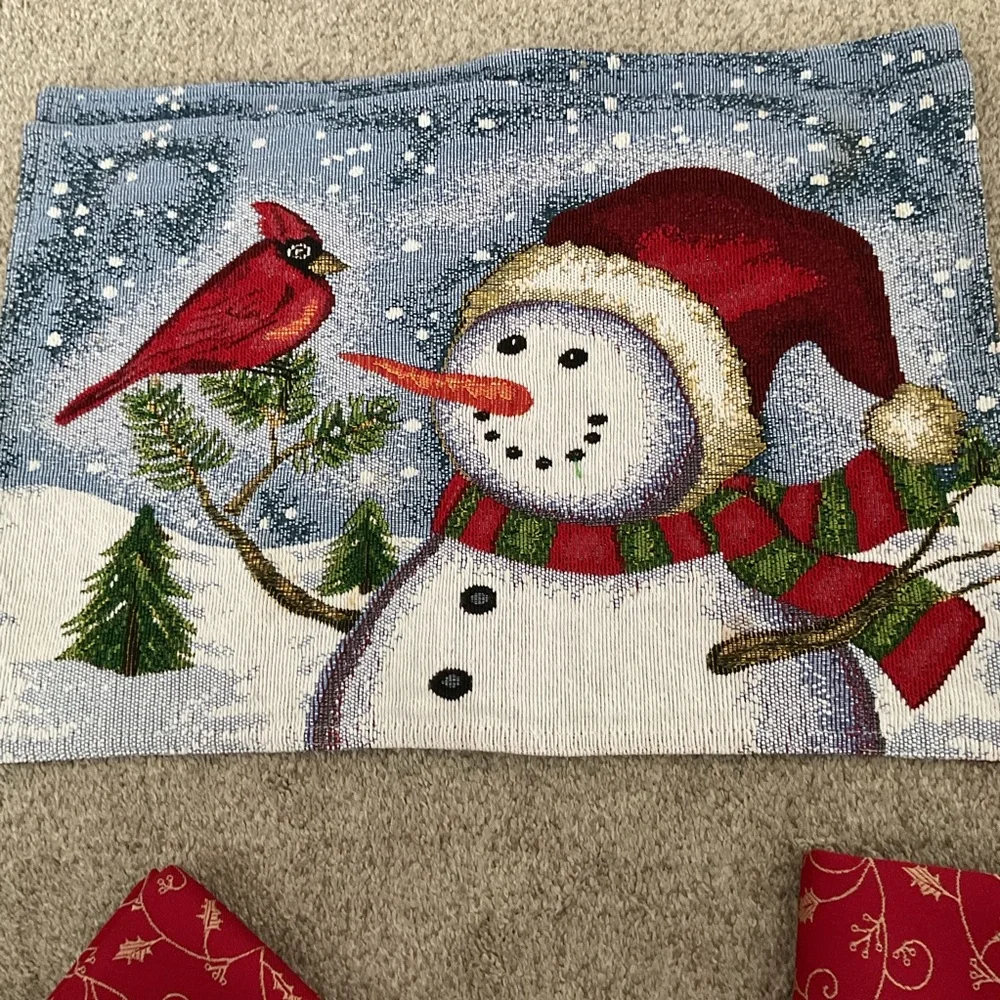 Festive Red Holiday Tapestry Set of 2